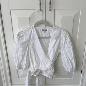 Ganni Crisp White Wrap Blouse